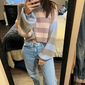 Le Lis Pastel Striped Cropped Sweater